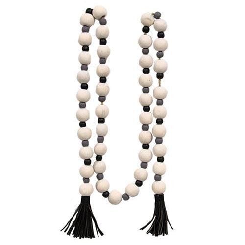 Distressed Black White & Gray Bead Garland w Tassels - The Fox Decor