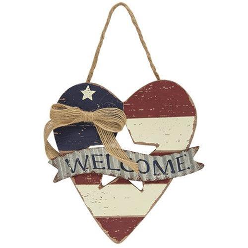 Wooden Heart Flag Welcome Ornament - The Fox Decor