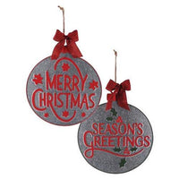Lg Round Galvanized Holiday Ornament 2 Asstd - The Fox Decor