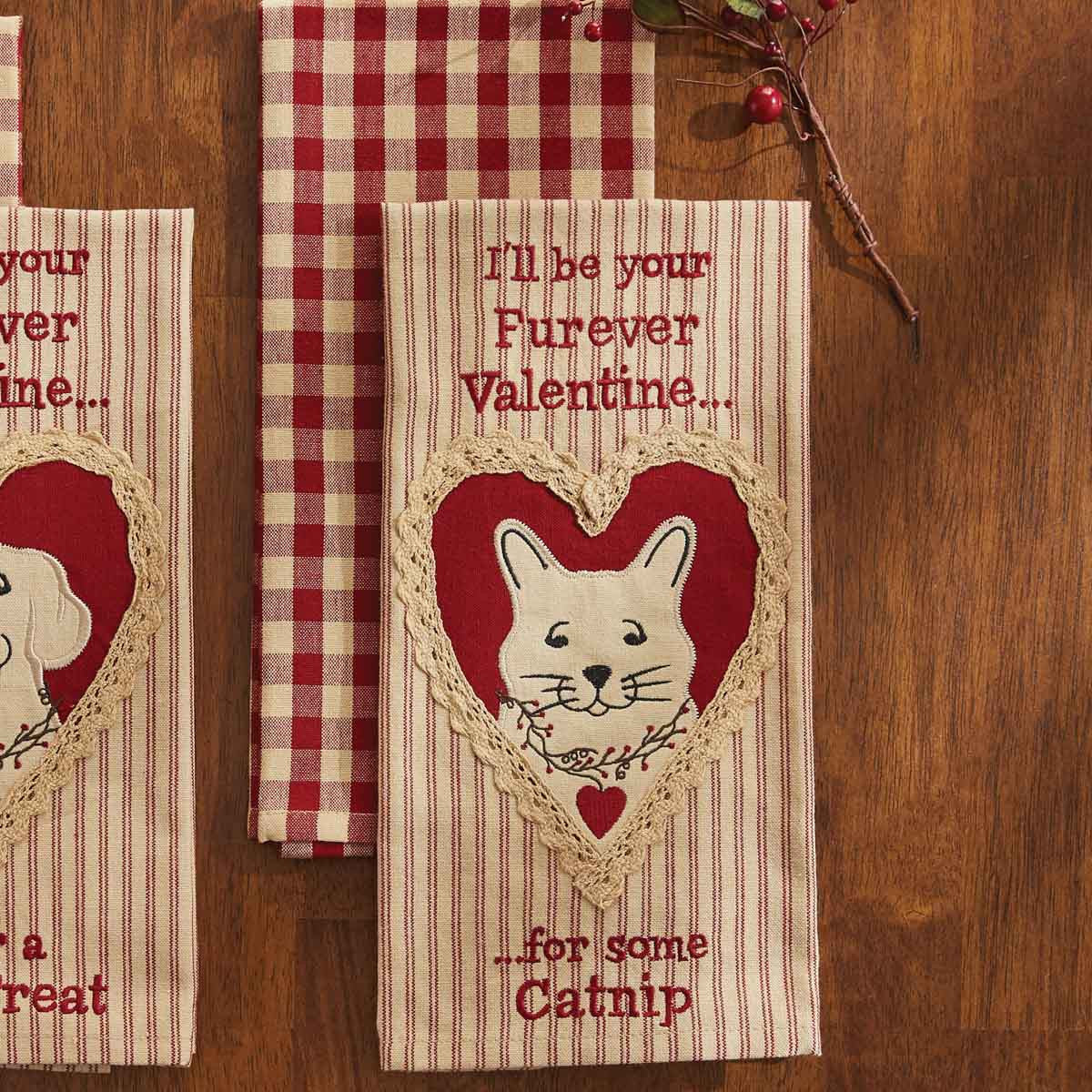 Cat Treat Valentine Embroidered & Appliqued Dishtowels - Set of 2 Park Designs