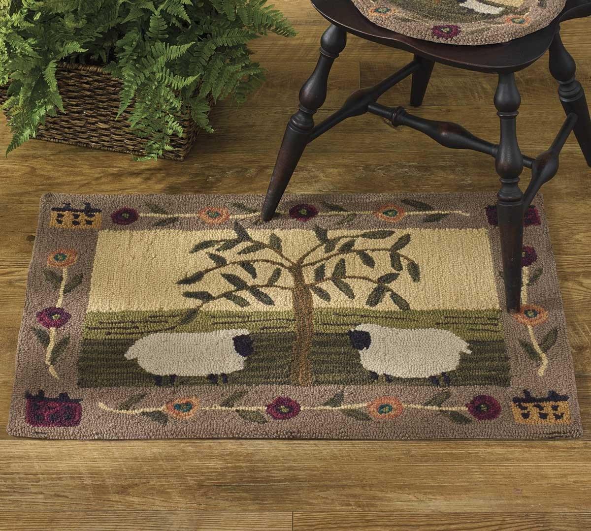 Willow and Sheep Hooked Rug - The Fox Decor