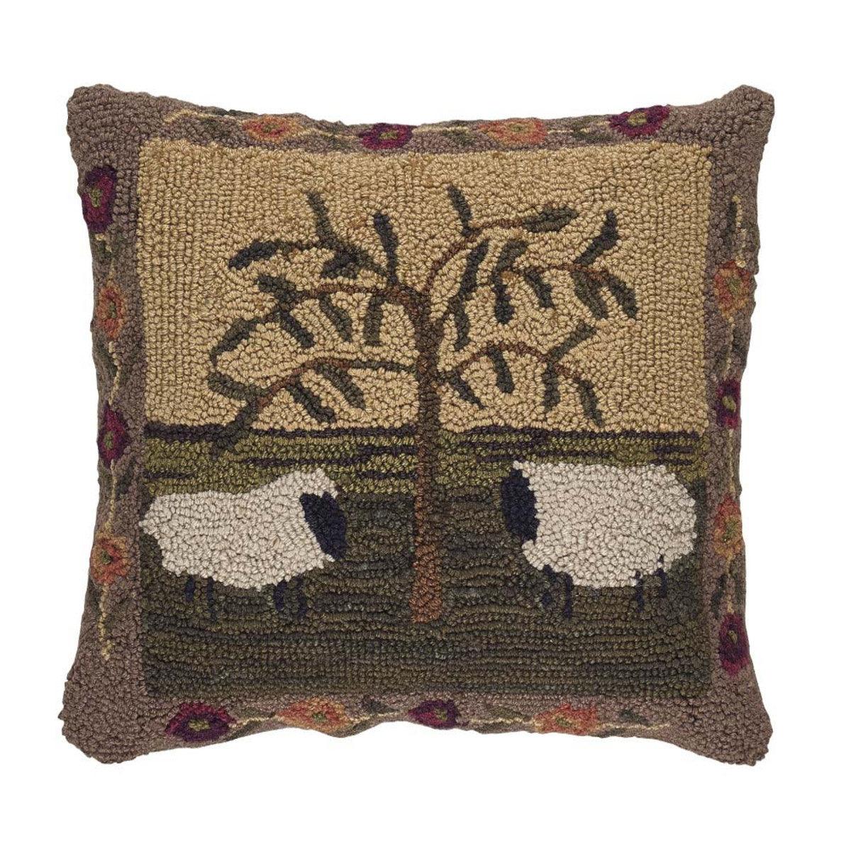 Willow & Sheep Hooked Pillow Set Polyester Fill 18"x18" - Park Designs - The Fox Decor