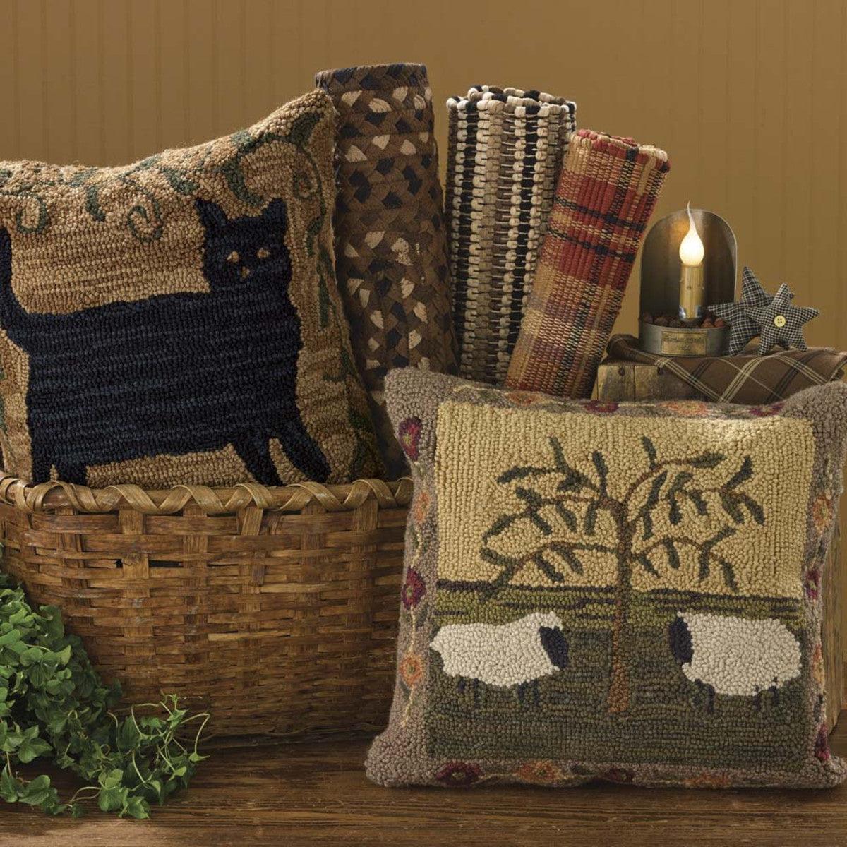 Willow & Sheep Hooked Pillow Set Down Feather Fill 18"x18" - Park Designs - The Fox Decor