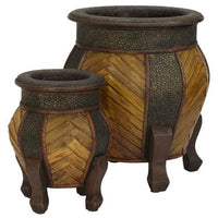 Thumbnail for Decorative Rounded Wood Planters (Set of 2)