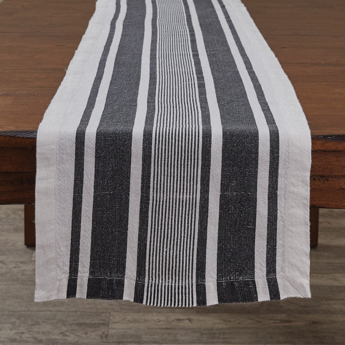 Bleach And Black Stripe Linen Table Runner - 60"L Park Designs