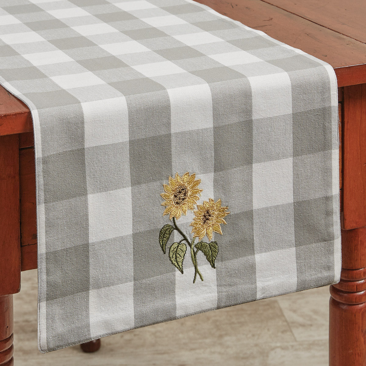 Wicklow Check Sunflower Embroidered Table Runner 36" L Park Designs