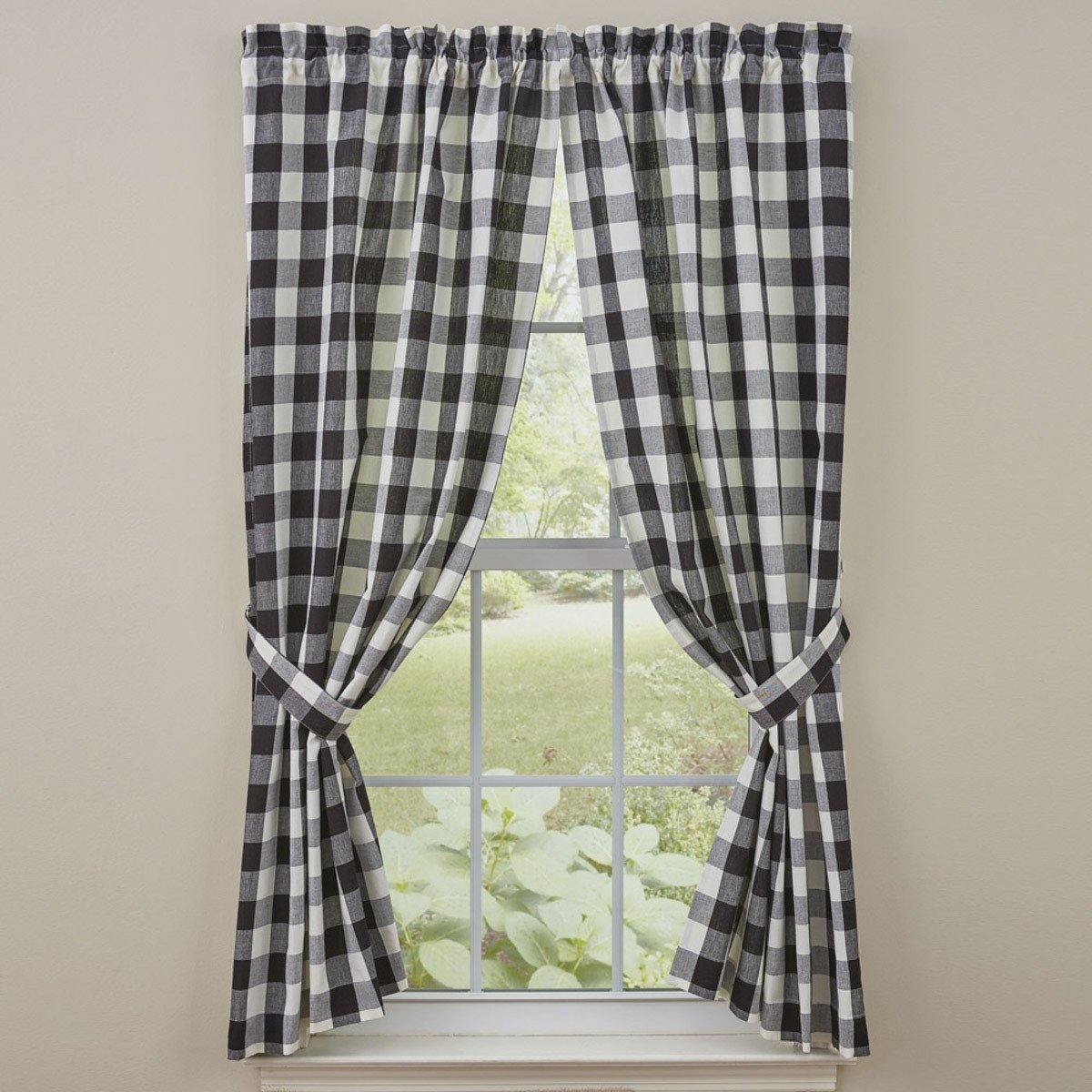 Wicklow Check Curtain Panels - Black & Cream 72x63 Unlined Park Designs - The Fox Decor