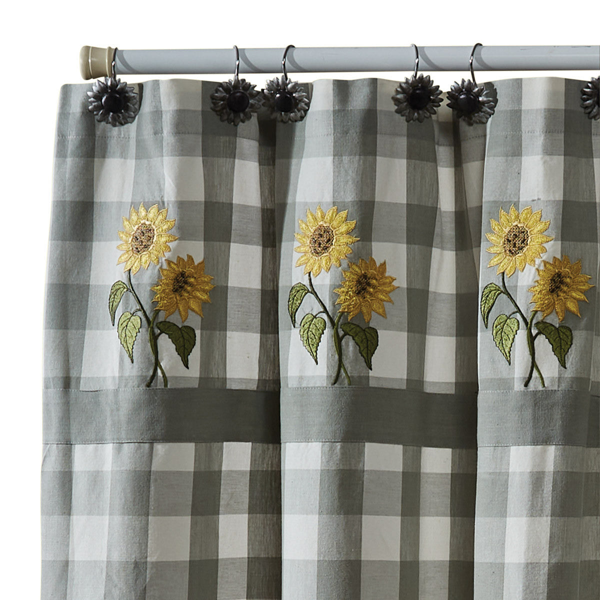 Wicklow Check Sunflower Embroidered Shower Curtain 72" - Park Designs - The Fox Decor