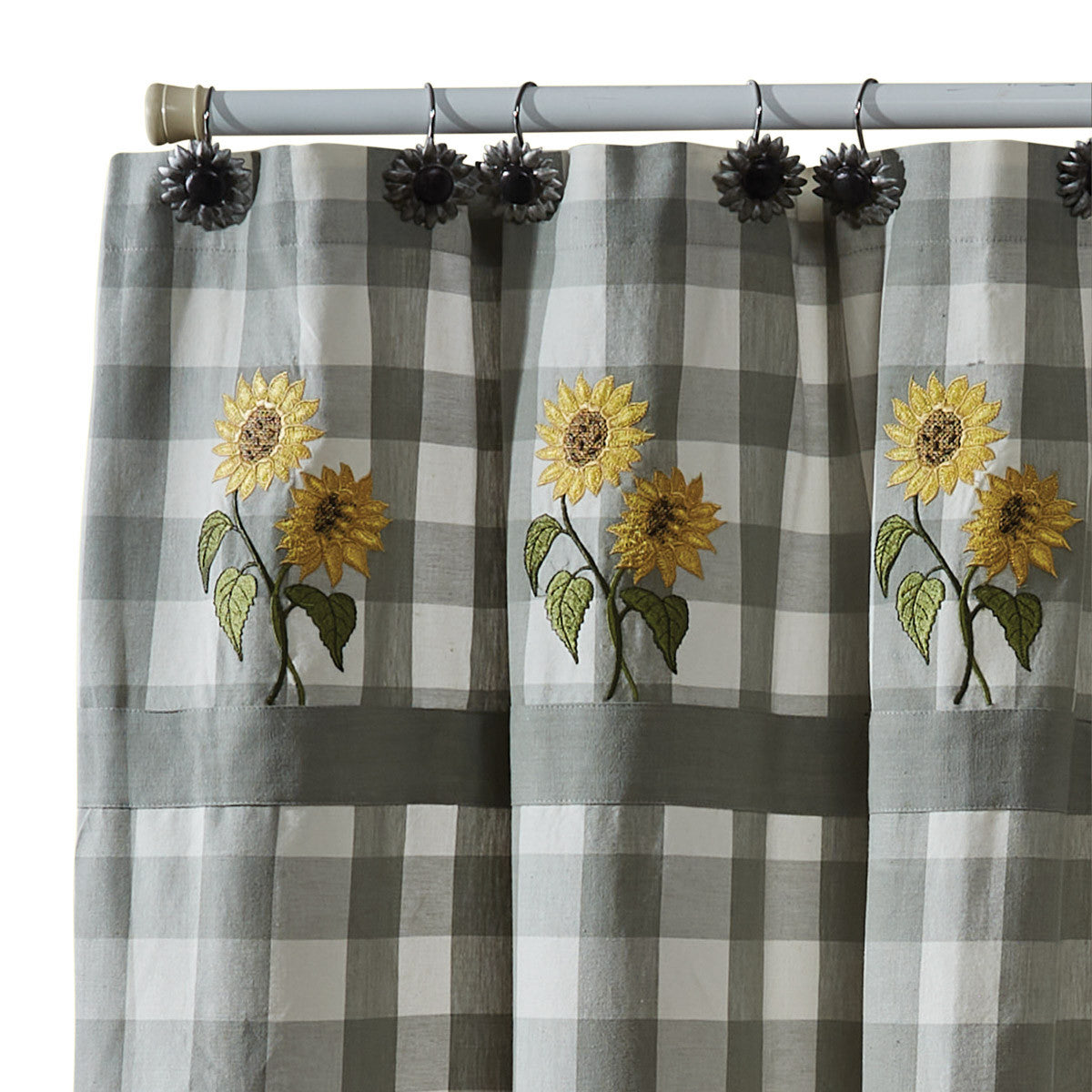 Wicklow Check Sunflower Embroidered Shower Curtain 72" - Park Designs