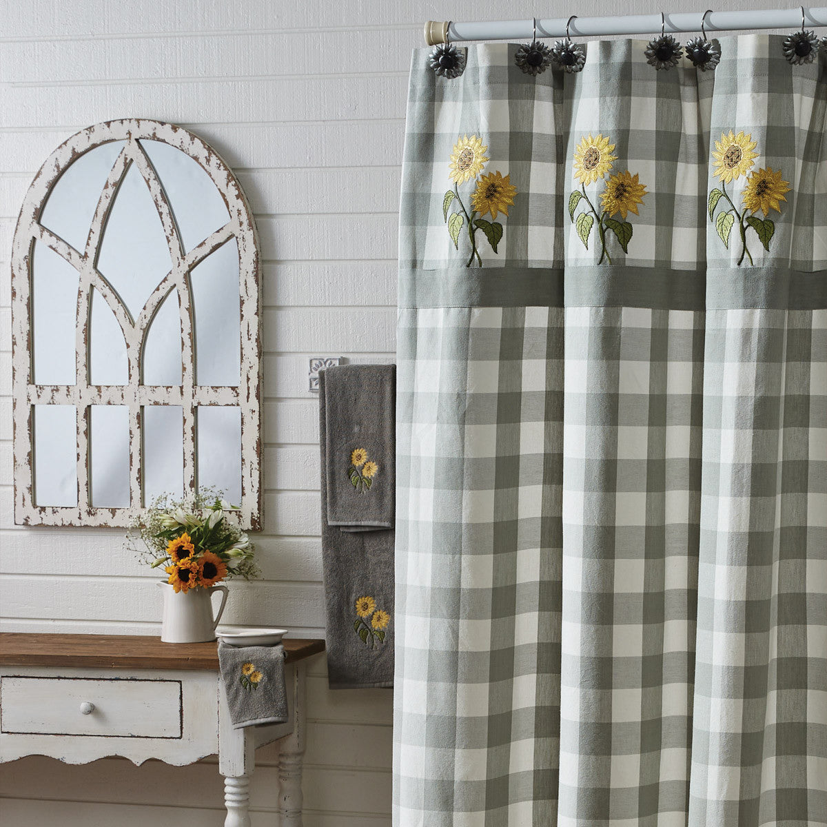 Wicklow Check Sunflower Embroidered Shower Curtain 72" - Park Designs - The Fox Decor