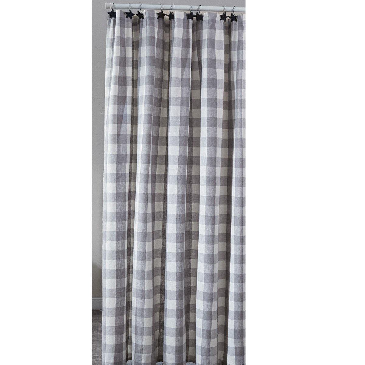 Wicklow Dove Gray, Winter White Check Fabric Shower Curtain 72" x 72" Park Designs - The Fox Decor