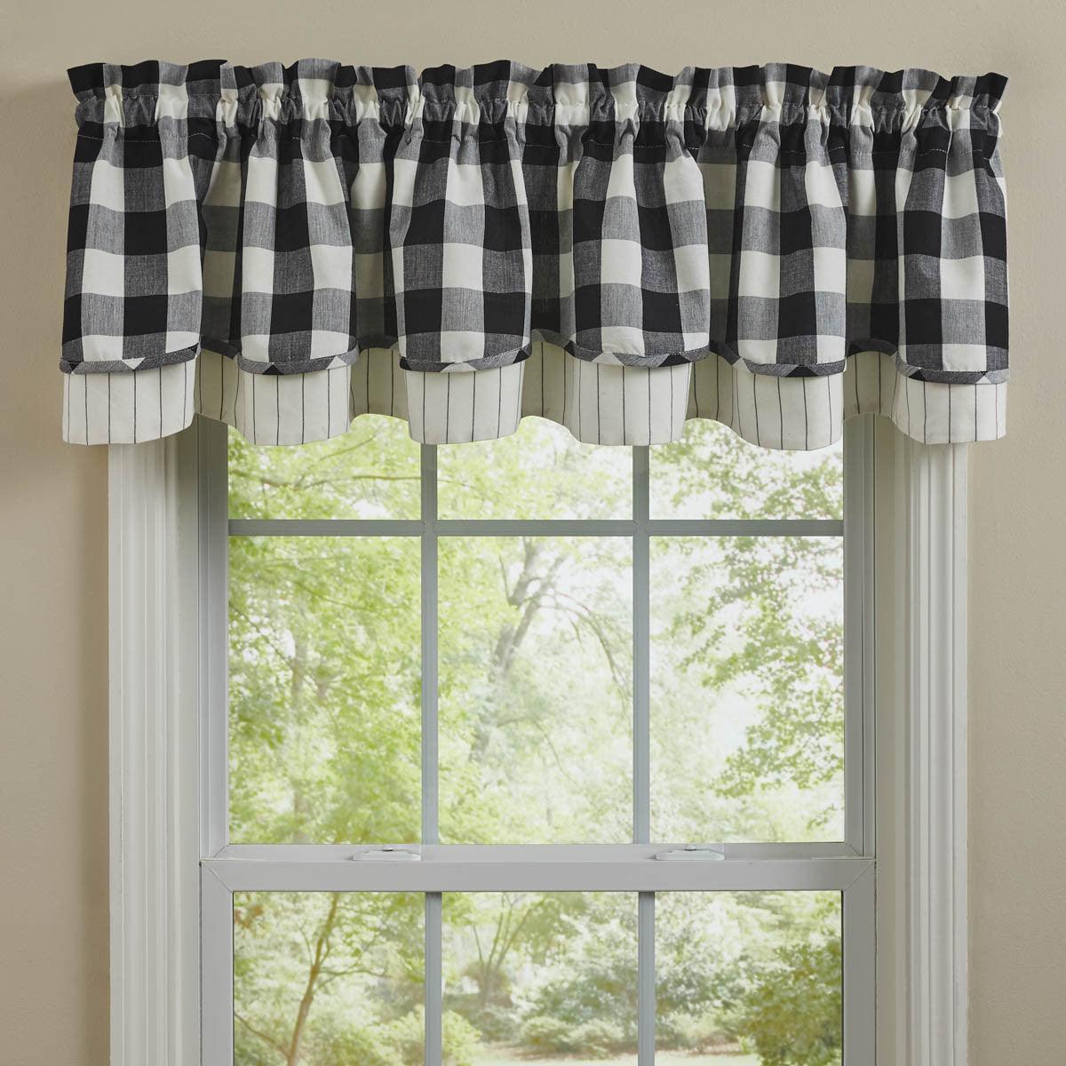 Wicklow Check Valance - Lined Layered Black & Cream Park Designs - The Fox Decor