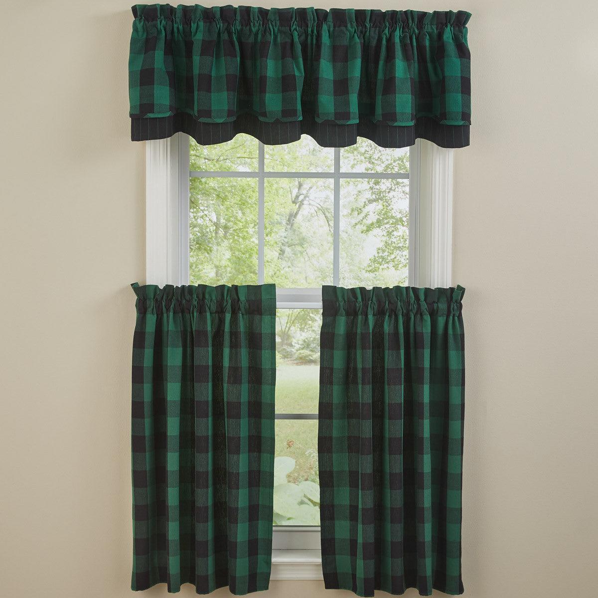 Wicklow Check Valance - Lined Layered Forest Green Park Designs - The Fox Decor