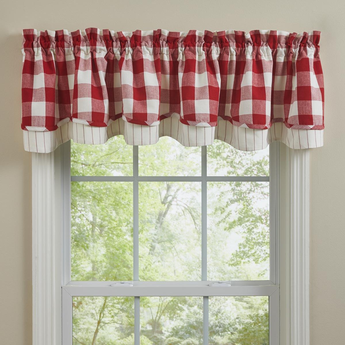 Wicklow Check Valance - Lined Layered Red & Cream Park Designs - The Fox Decor