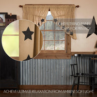 Thumbnail for Burlap w/Black Stencil Stars Prairie Swag Curtain Set of 2 36x36x18 VHC Brands