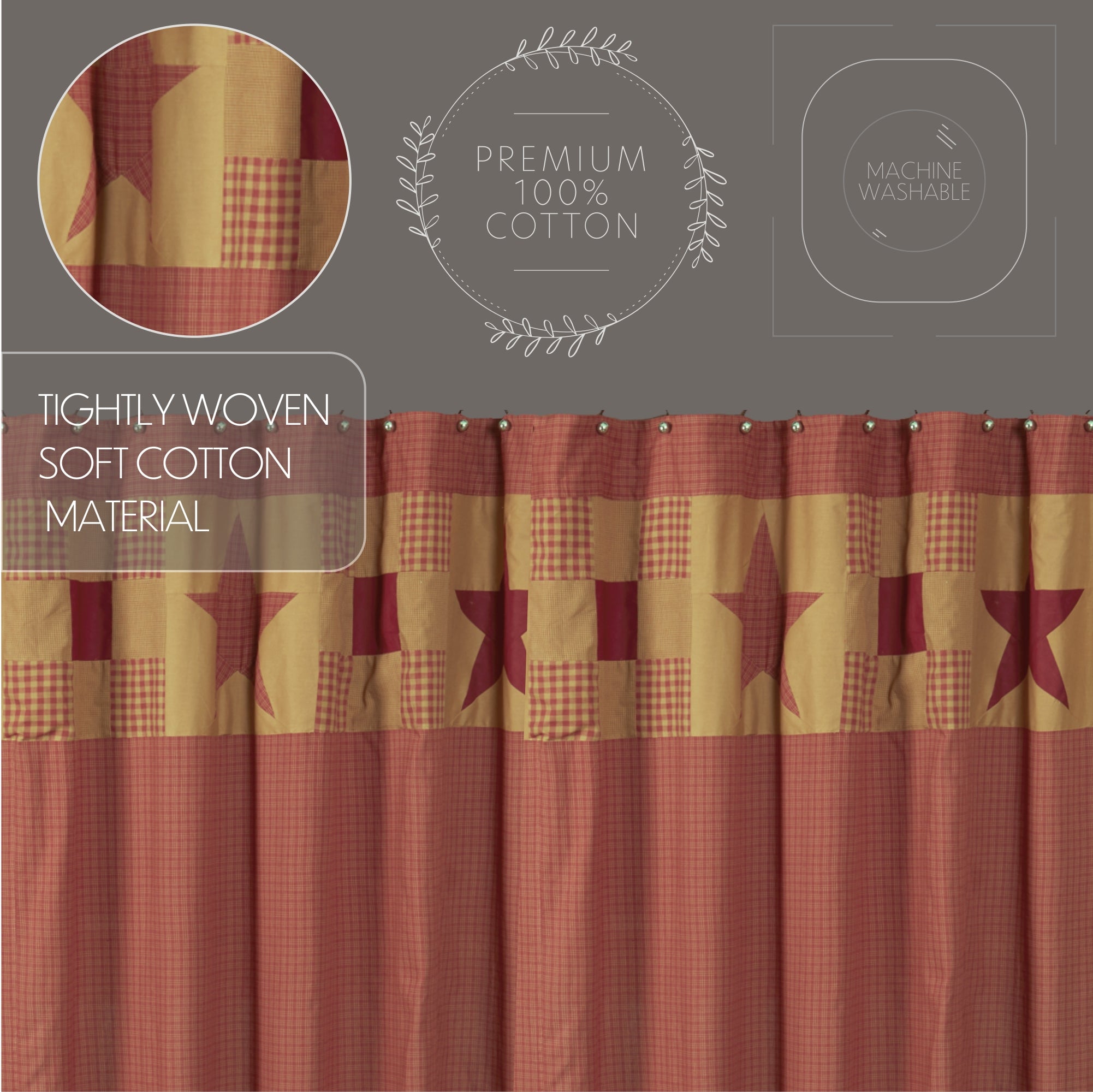 Ninepatch Star Shower Curtain w/ Patchwork Borders 72