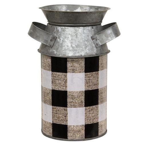 Black & White Buffalo Check Milk Can, Large - The Fox Decor