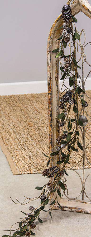 Silver Frosted Pinecone and Leaf Garland 48" - The Fox Decor