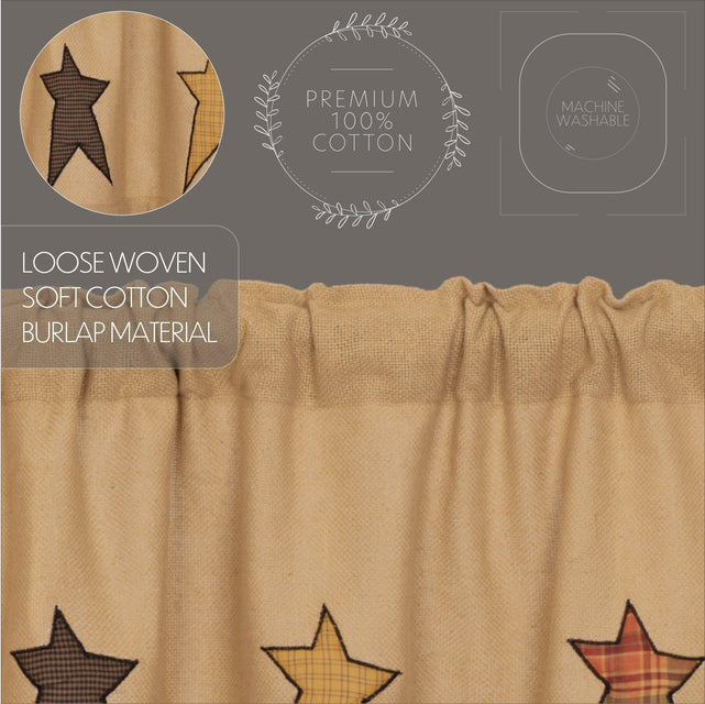 Stratton Burlap Applique Star Valance Curtain - The Fox Decor