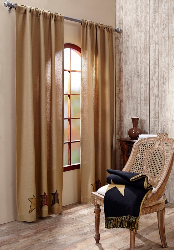 Stratton Burlap Applique Star Panel Country Curtain Set of 2 84"x40"