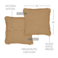 Thumbnail for Burlap Natural Fabric Euro Sham w/ Fringed Ruffle 26x26 VHC Brands