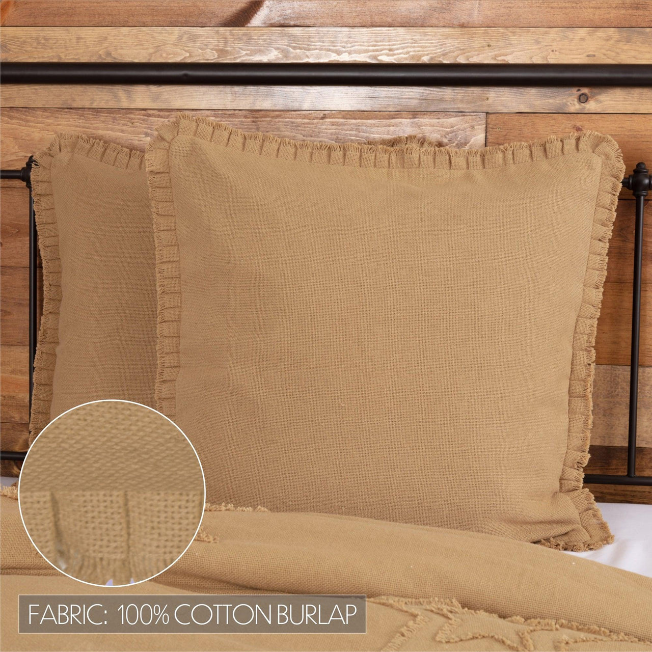 Burlap Natural Fabric Euro Sham w/ Fringed Ruffle 26x26 VHC Brands