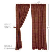 Thumbnail for Burgundy Star Scalloped Panel Country Curtain Set of 2 84