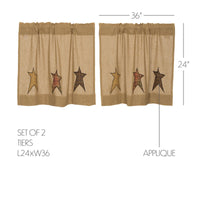 Thumbnail for Stratton Burlap Applique Star Tier Curtain Set of 2 L24xW36 - The Fox Decor