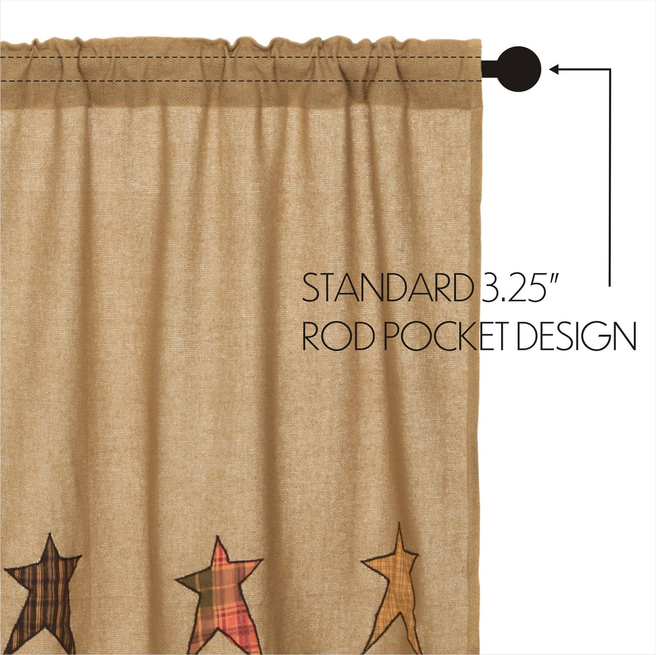 Stratton Burlap Applique Star Tier Curtain Set of 2 L24xW36 - The Fox Decor