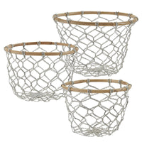 Round Fishnet Wire And Wood Baskets - Set of 3 Park Designs - The Fox Decor