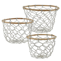 Thumbnail for Round Fishnet Wire And Wood Baskets - Set of 3 Park Designs