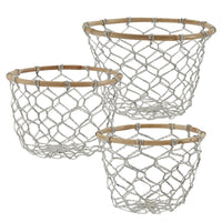 Thumbnail for Round Fishnet Wire And Wood Baskets - Set of 3 Park Designs