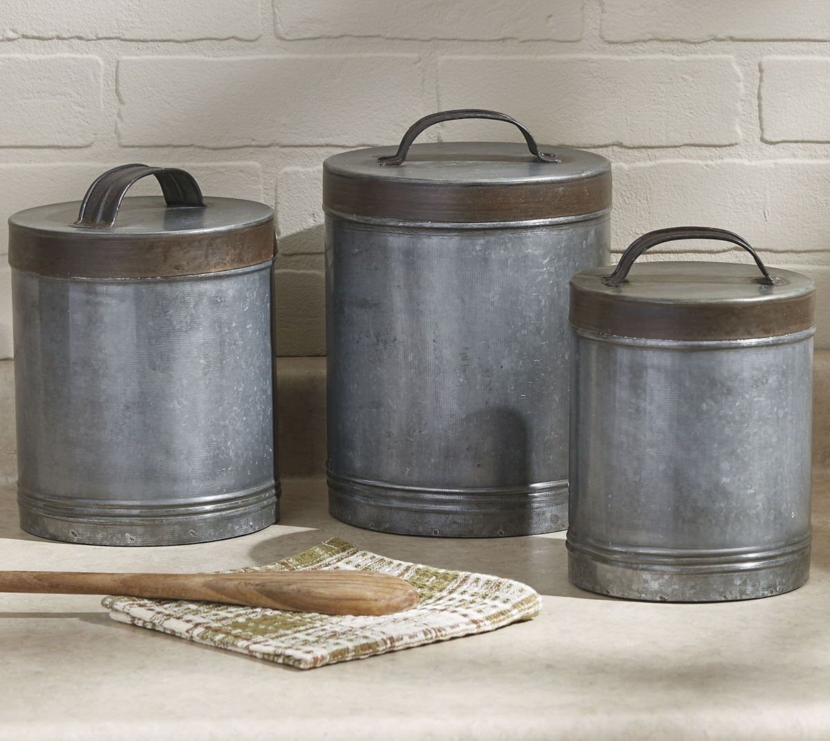 Galvanized Canisters - Set of 3