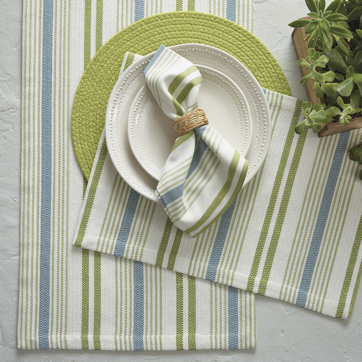 Succulents Stripe Table Runner - 72"L Park Designs - The Fox Decor