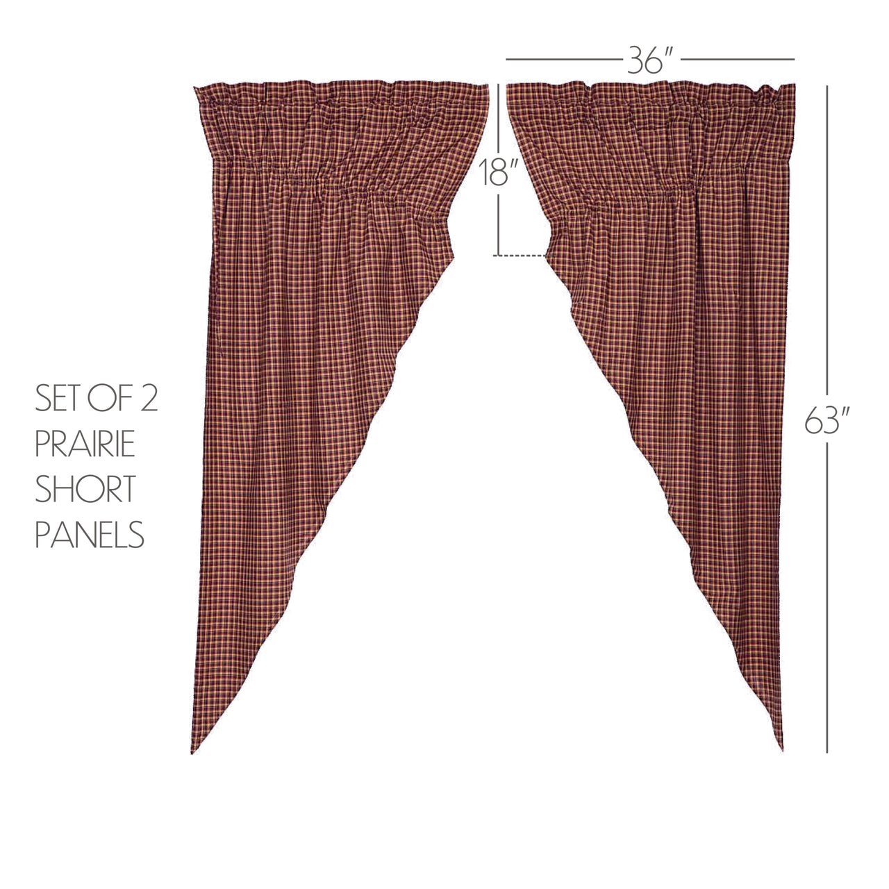 Patriotic Patch Plaid Prairie Short Panel Curtain Curtain Set of 2 36x63x18