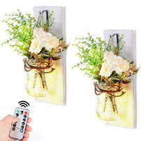 2Pcs Mason Jar Sconce Rustic Wall Decor with Fairy Lights - The Fox Decor