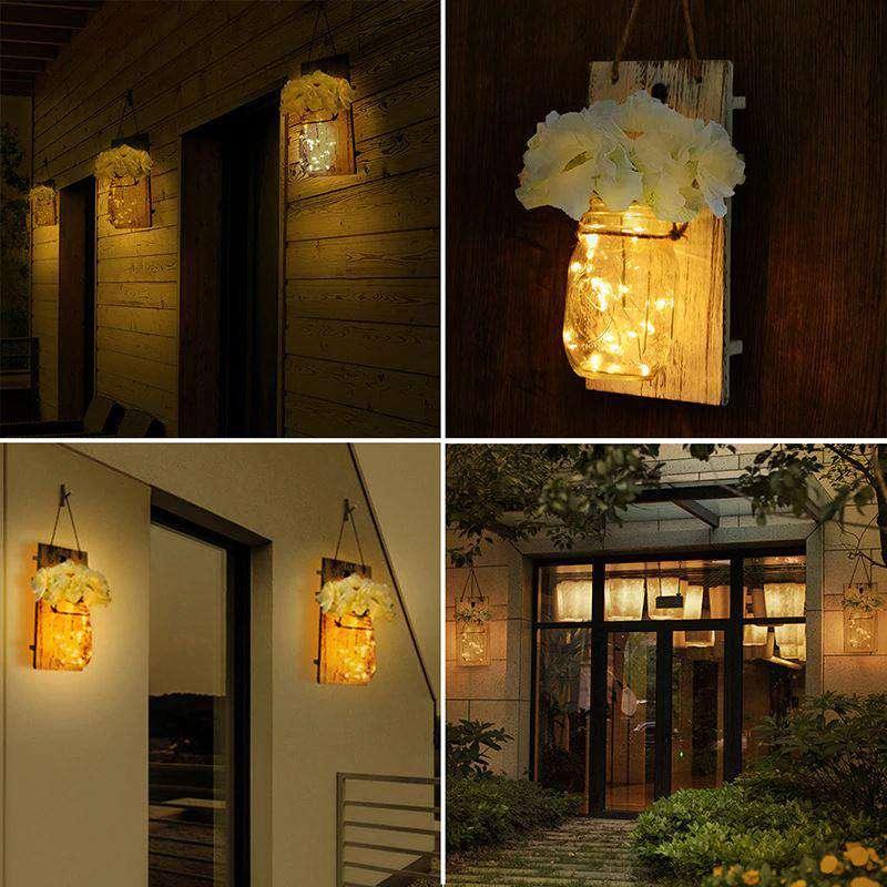 2Pcs Mason Jar Sconce Rustic Wall Decor with Fairy Lights - The Fox Decor