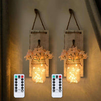 2Pcs Mason Jar Sconce Rustic Wall Decor with Fairy Lights - The Fox Decor
