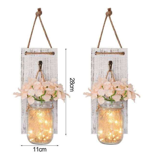 2Pcs Mason Jar Sconce Rustic Wall Decor with Fairy Lights - The Fox Decor