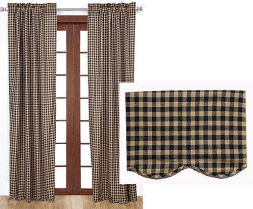 2/Set, Black Check Scalloped Panels Curtains CWI+ 