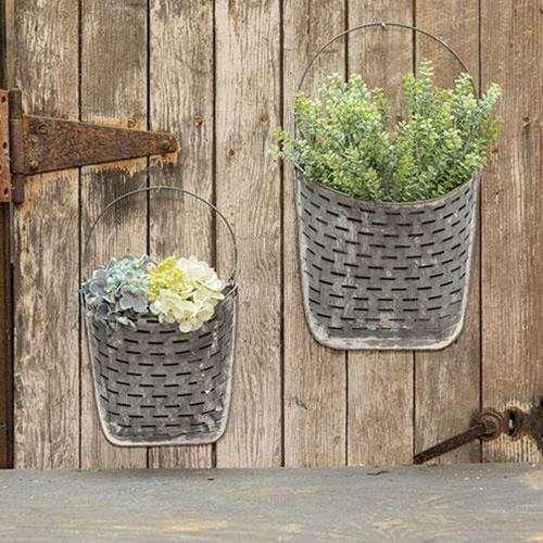 2/Set, Galvanized Olive Wall Pockets Containers CWI+ 