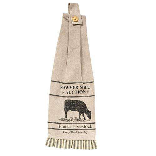 2/Set, Sawyer Mill Charcoal Cow Button Loop Kitchen Towels General CWI+ 