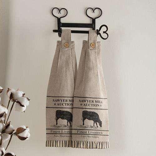 2/Set, Sawyer Mill Charcoal Cow Button Loop Kitchen Towels - The Fox Decor