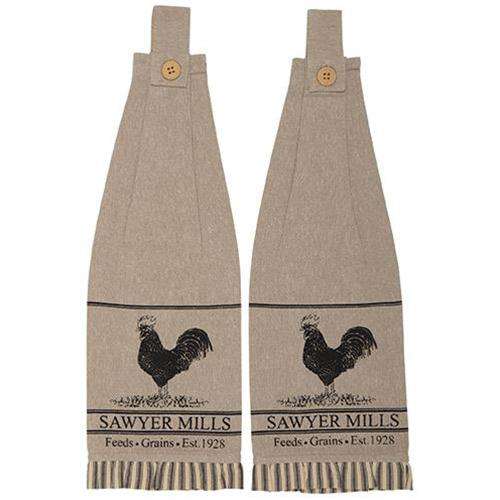 2/Set, Sawyer Mill Charcoal Poultry Button Loop Kitchen Towels General CWI+ 