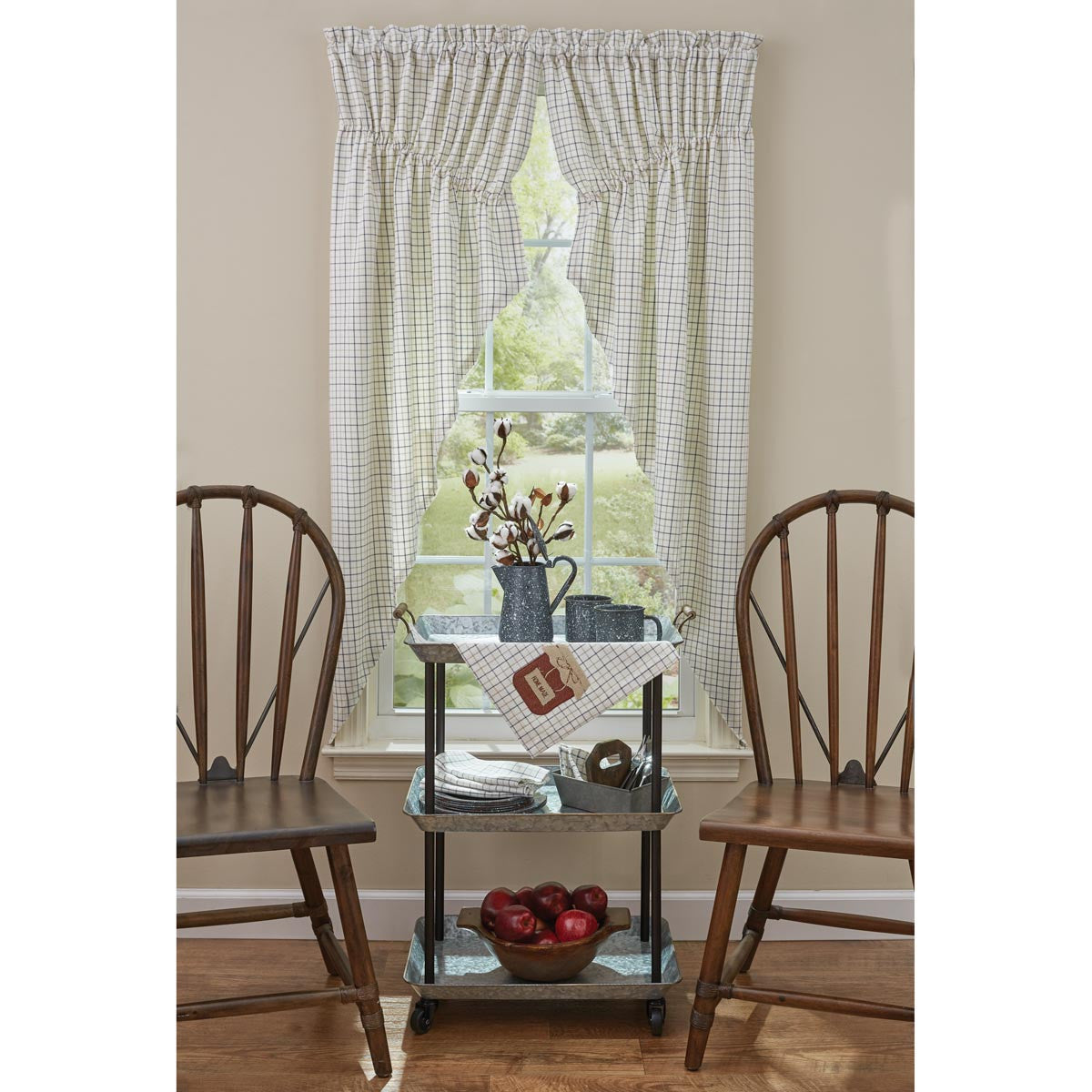 Jam Jar Lined Gathered Window Curtain Gray Swag Set of 2- Park Designs