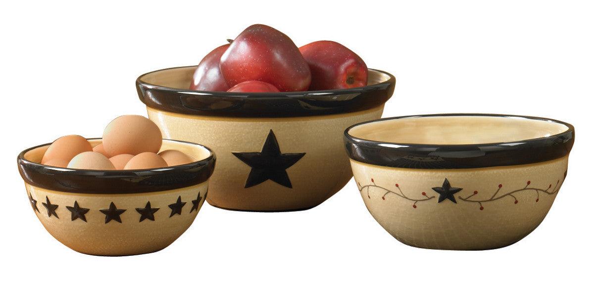 Star Vine Farmhouse Mixing Bowls- Set of 3 Assorted Park Designs - The Fox Decor