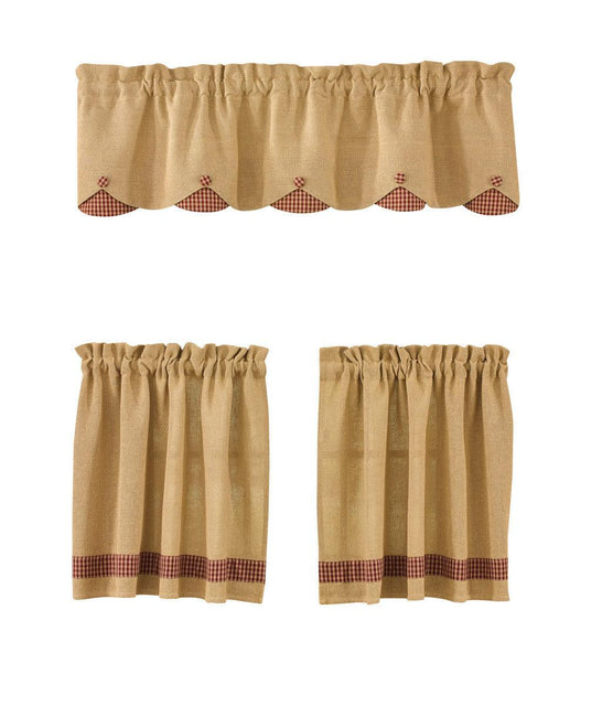 Burlap & Check Lined Valance - Scalloped Wine Park Designs - The Fox Decor