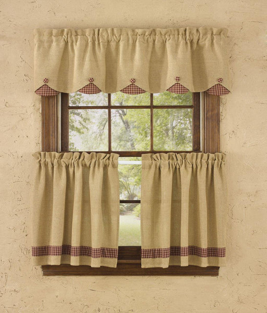 Burlap & Check Lined Valance - Scalloped Wine Park Designs - The Fox Decor