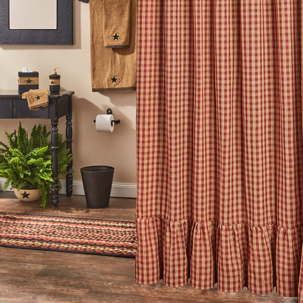 Sturbridge Plaid Ruffle Shower Curtain - Wine 72