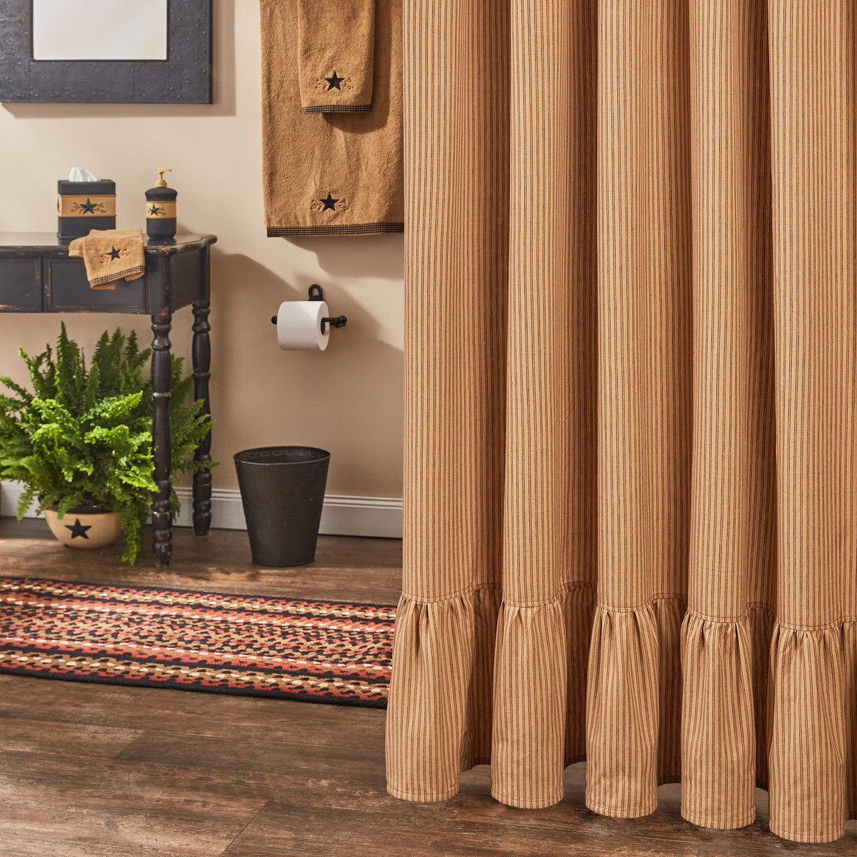 Sturbridge Ticking Ruffle Shower Curtain - Black 72" X 72" Park Designs - The Fox Decor
